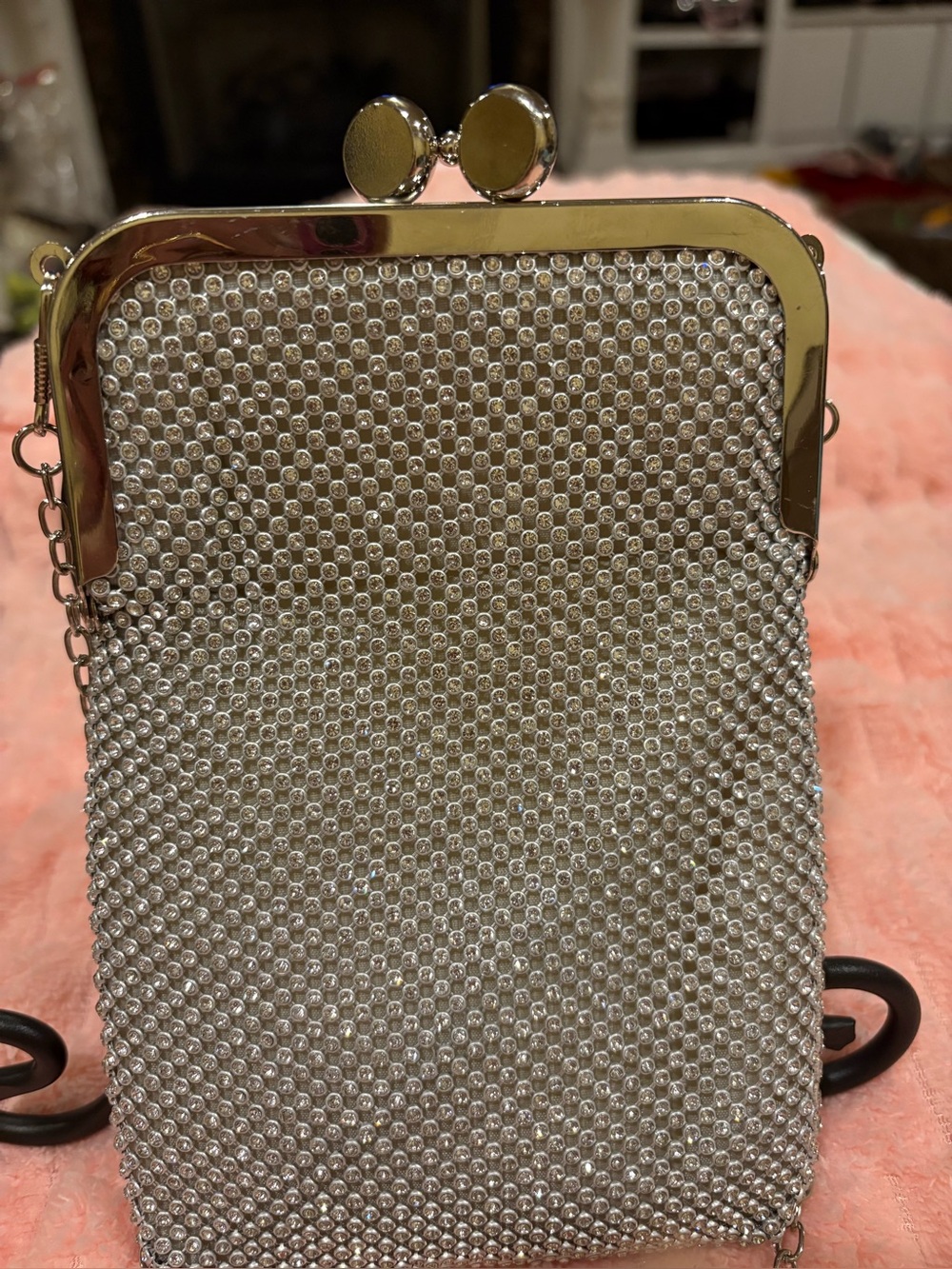 Silver Crystal Mesh Evening Wristlet with Gold-Tone Frame